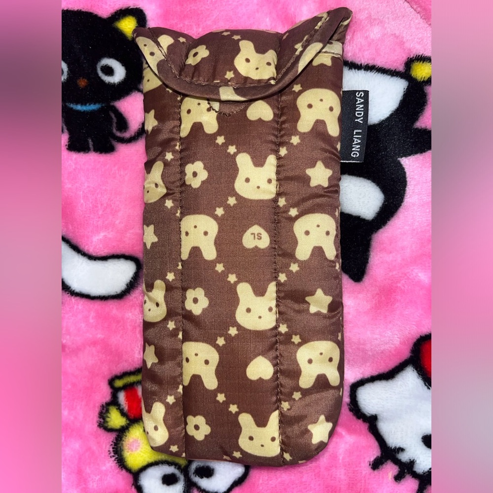 BAGGU X Sandy Liang Brown Bunny Print Glasses Pouch Sleeve Like New NWOT